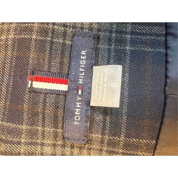 Tommy Hilfiger plaid blue gray patch sleeve tartan 2 button blazer fitted 8 - Picture 5 of 6